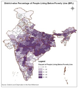 Mapa de la pobreza en India. 